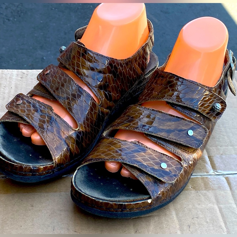 ROMUS Coral Brown Reptile Leather Ankle Golf Sandals Shoes Size 41/10.5US